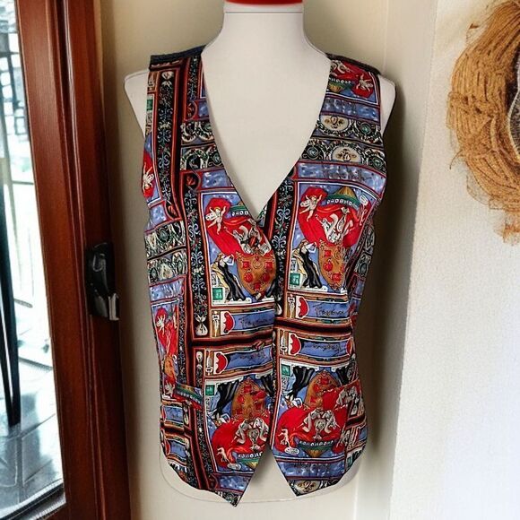 Nicole Miller Silk Vest L Vtg 90s Fragrance Allover Graphic Art Print Graffiti. - Picture 13 of 16
